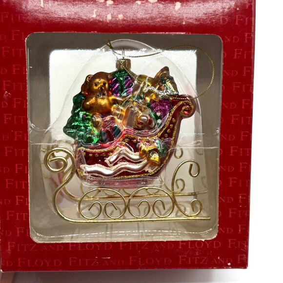 Vintage Fitz And Floyd Santa's Sleigh & Gifts Glass Ornament - Picture 4 of 5